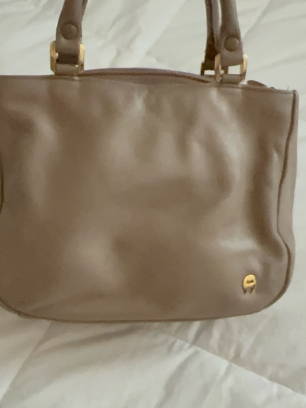 Etienne Aigner Taupe Leather Satchel with Gold Hardware - Picture 6 of 6